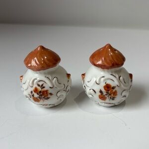 Vintage Floral Porcelain Salt & Pepper Shakers - White & Brown